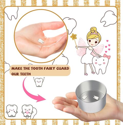 2Pcs Tooth Fairy Box for Boys and Girls, Metal Baby Tooth Box, Lost Baby Teeth Holder, Baby Tooth Keepsake Storage Box, Kids First Teeth Keepsake Box for Lost Teeth Children,Newborn Baby Birthday and in Kuwait
