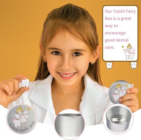 2Pcs Tooth Fairy Box for Boys and Girls, Metal Baby Tooth Box, Lost Baby Teeth Holder, Baby Tooth Keepsake Storage Box, Kids First Teeth Keepsake Box for Lost Teeth Children,Newborn Baby Birthday and in Kuwait