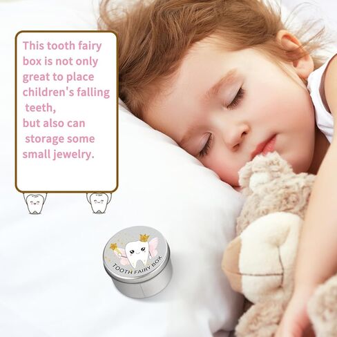 2Pcs Tooth Fairy Box for Boys and Girls, Metal Baby Tooth Box, Lost Baby Teeth Holder, Baby Tooth Keepsake Storage Box, Kids First Teeth Keepsake Box for Lost Teeth Children,Newborn Baby Birthday and in Kuwait