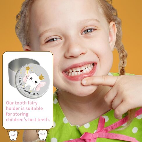 2Pcs Tooth Fairy Box for Boys and Girls, Metal Baby Tooth Box, Lost Baby Teeth Holder, Baby Tooth Keepsake Storage Box, Kids First Teeth Keepsake Box for Lost Teeth Children,Newborn Baby Birthday and in Kuwait