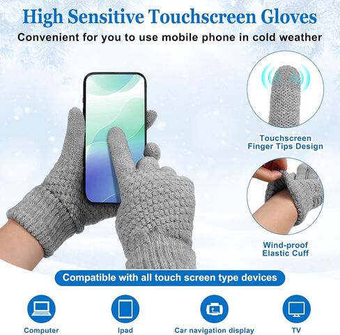 6 Pieces Women Winter Beanie Hat Gloves Set, Thick Warm Knitted Skull Cap Touchscreen Gloves Unisex in Saudi Arabia