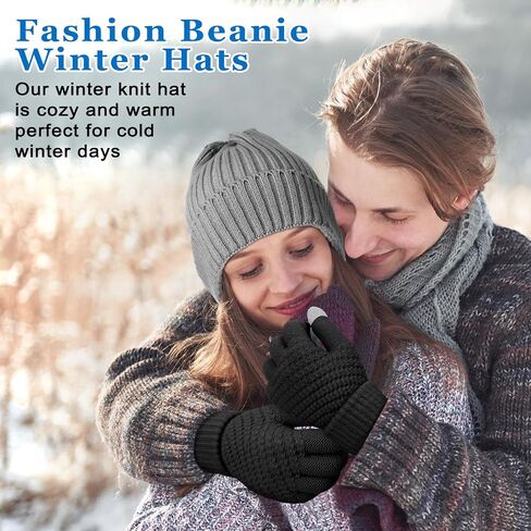 6 Pieces Women Winter Beanie Hat Gloves Set, Thick Warm Knitted Skull Cap Touchscreen Gloves Unisex in Saudi Arabia
