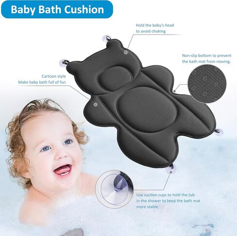 Rezlli Infant Baby Bath Cushion,Fits Inside Most Baby Bathtubs, Breathable Soft Baby Bath Support Seat,Baby Bath Pad Bath Pillow for Bathtub,Newborn Bath Mat with 4 Suction Cups,Black in Saudi Arabia