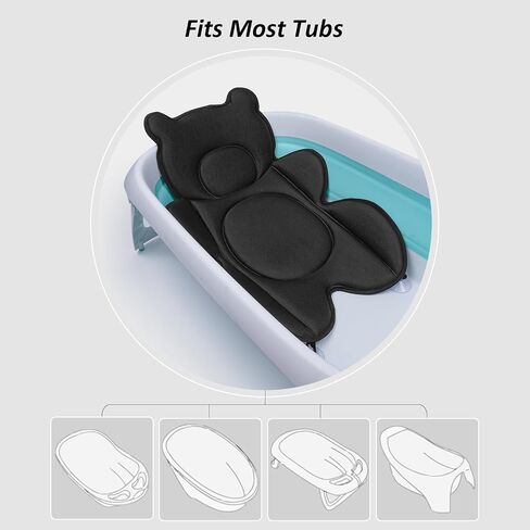 Rezlli Infant Baby Bath Cushion,Fits Inside Most Baby Bathtubs, Breathable Soft Baby Bath Support Seat,Baby Bath Pad Bath Pillow for Bathtub,Newborn Bath Mat with 4 Suction Cups,Black in Saudi Arabia