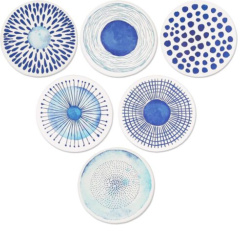 AD Set of 6 Coasters for Drinks Absorbing Round Ceramic Stone Coaster with Cork Base,Tabletop Protection Mat for Mugs and Cups,Office,Kitchen (Blue Watercolor Series) in Kuwait