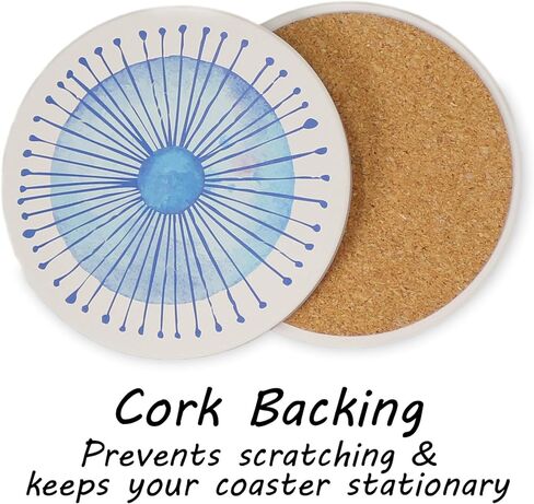 AD Set of 6 Coasters for Drinks Absorbing Round Ceramic Stone Coaster with Cork Base,Tabletop Protection Mat for Mugs and Cups,Office,Kitchen (Blue Watercolor Series) in Kuwait