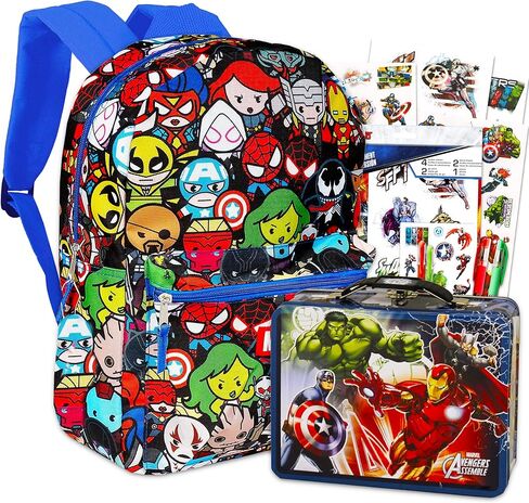 Marvel Avengers Backpack Set - 6 Piece Marvel Superhero School Backpack Bag Set with Snack Box, Pen, Bookmark, Stickers and More (Marvel School Supplies) in Kuwait