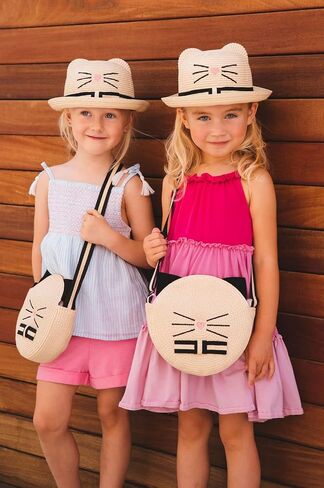 Girl Summer Hat for Girl Toddler Kitty Beach Hat and Bag Set Adjustable Sunhat Beige in Saudi Arabia
