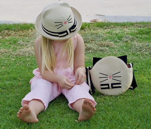 Girl Summer Hat for Girl Toddler Kitty Beach Hat and Bag Set Adjustable Sunhat Beige in Saudi Arabia