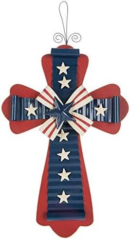 Patriotic Wooden Wall Cross Home Decoration Indoor Outdoor 4th of July in Kuwait