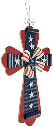 Patriotic Wooden Wall Cross Home Decoration Indoor Outdoor 4th of July in Kuwait