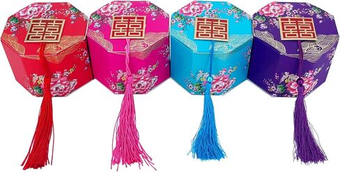 صندوق حلوى Lorigun على الطراز الصيني صندوق حلوى الزفاف الخشبي صندوق مزدوج Xi Word هو صندوق مثمن احتفالي ميمون ومتمني صندوق هدايا صندوق حلويات خشبي مجوف مع شرابات لمفضلات الزفاف 10 قطع in Kuwait