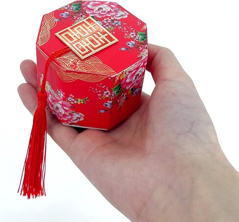 صندوق حلوى Lorigun على الطراز الصيني صندوق حلوى الزفاف الخشبي صندوق مزدوج Xi Word هو صندوق مثمن احتفالي ميمون ومتمني صندوق هدايا صندوق حلويات خشبي مجوف مع شرابات لمفضلات الزفاف 10 قطع in Kuwait