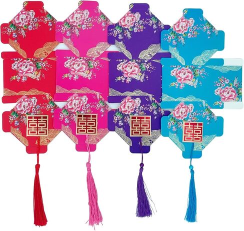 صندوق حلوى Lorigun على الطراز الصيني صندوق حلوى الزفاف الخشبي صندوق مزدوج Xi Word هو صندوق مثمن احتفالي ميمون ومتمني صندوق هدايا صندوق حلويات خشبي مجوف مع شرابات لمفضلات الزفاف 10 قطع in Kuwait