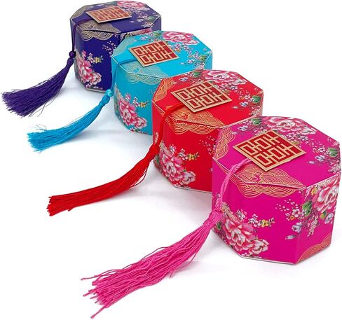 صندوق حلوى Lorigun على الطراز الصيني صندوق حلوى الزفاف الخشبي صندوق مزدوج Xi Word هو صندوق مثمن احتفالي ميمون ومتمني صندوق هدايا صندوق حلويات خشبي مجوف مع شرابات لمفضلات الزفاف 10 قطع in Kuwait