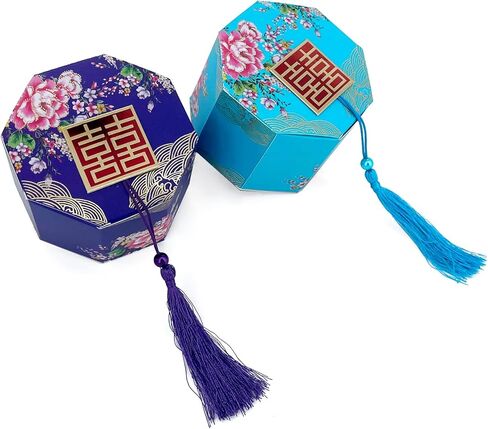 صندوق حلوى Lorigun على الطراز الصيني صندوق حلوى الزفاف الخشبي صندوق مزدوج Xi Word هو صندوق مثمن احتفالي ميمون ومتمني صندوق هدايا صندوق حلويات خشبي مجوف مع شرابات لمفضلات الزفاف 10 قطع in Kuwait