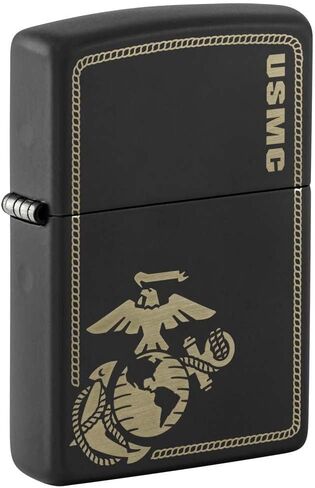 Zippo Lighter: USMC Marines Logo with Border, Engraved - Black Matte 81258 in Saudi Arabia