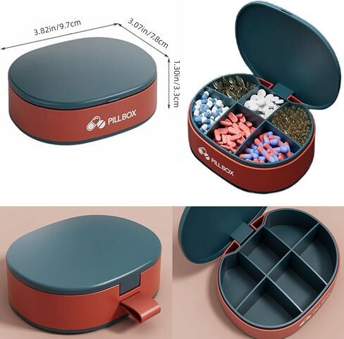 نينسي 3 عبوات منظم حبوب منع الحمل الصغيرة، 6 مقصورات حقيبة حبوب منع الحمل المحمولة للسفر، صندوق حبوب منع الحمل اليومي لعقد الدواء، فيتامين وزيت كبد سمك القد، حاوية حبوب منع الحمل لطيف لمحفظة الجيب منظم الأدوية in Kuwait