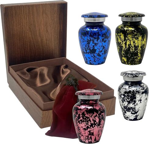 وعاء تذكاري صغير متلألئ مصنوع يدويًا من فوريفر لافد للرماد - مجموعة من 4 أباريق - توكين أورنز - أباريق صغيرة – 4 ألوان مع حقيبة فاخرة و4 أكياس in Kuwait