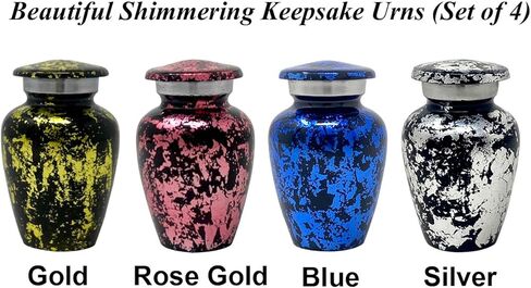 وعاء تذكاري صغير متلألئ مصنوع يدويًا من فوريفر لافد للرماد - مجموعة من 4 أباريق - توكين أورنز - أباريق صغيرة – 4 ألوان مع حقيبة فاخرة و4 أكياس in Kuwait