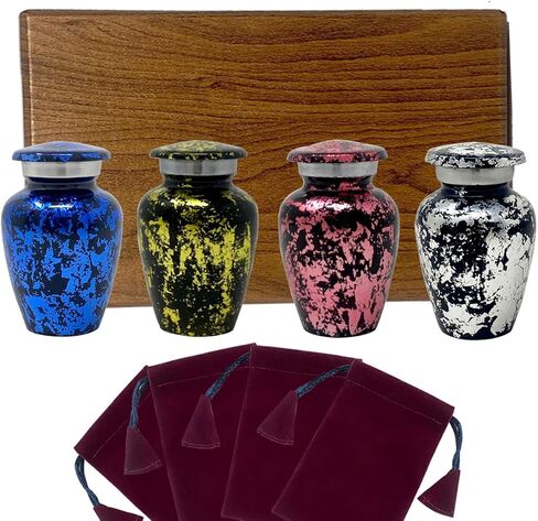وعاء تذكاري صغير متلألئ مصنوع يدويًا من فوريفر لافد للرماد - مجموعة من 4 أباريق - توكين أورنز - أباريق صغيرة – 4 ألوان مع حقيبة فاخرة و4 أكياس in Kuwait