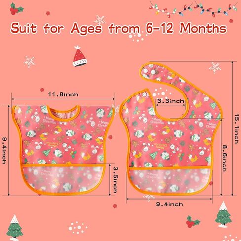 2ooya 4 قطع مريلة عيد الميلاد للأطفال مريلة مضادة للماء للأطفال الصغار مريلة تغذية مع جيب لالتقاط الفتات للرضع قابل للتعديل مريلة طعام للتسنين هدية تذكارية لعيد الميلاد (6-12 شهرًا) in Kuwait