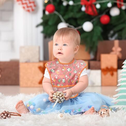 2ooya 4 قطع مريلة عيد الميلاد للأطفال مريلة مضادة للماء للأطفال الصغار مريلة تغذية مع جيب لالتقاط الفتات للرضع قابل للتعديل مريلة طعام للتسنين هدية تذكارية لعيد الميلاد (6-12 شهرًا) in Kuwait