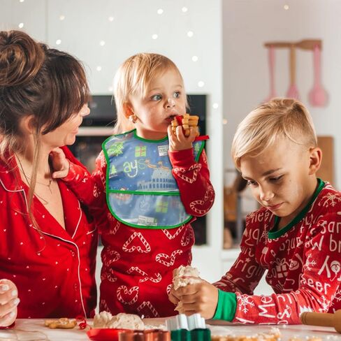 2ooya 4 قطع مريلة عيد الميلاد للأطفال مريلة مضادة للماء للأطفال الصغار مريلة تغذية مع جيب لالتقاط الفتات للرضع قابل للتعديل مريلة طعام للتسنين هدية تذكارية لعيد الميلاد (6-12 شهرًا) in Kuwait