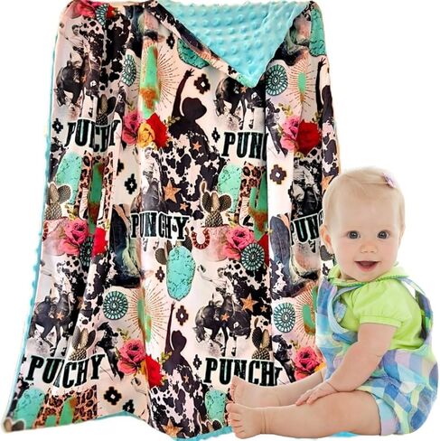 Western Baby Blanket - Cowgirl Cowboy Baby Toddler Bedding - Baby Girl Baby Boy Throw Blanket - Soft Minky Receiving Blankets - Double Layers 40 X 30 Inches (Ivory Yeehaw) in Kuwait