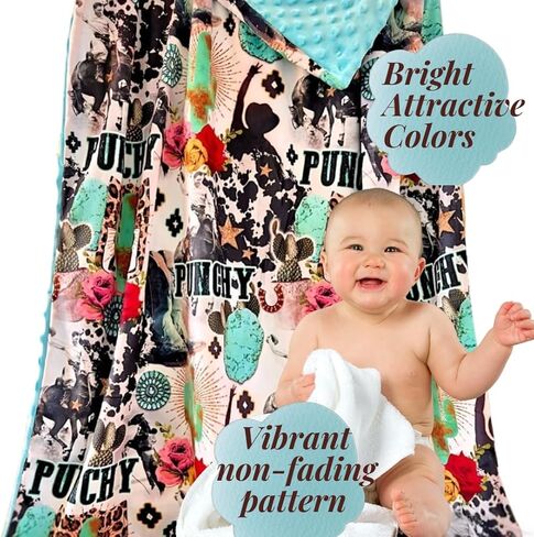 Western Baby Blanket - Cowgirl Cowboy Baby Toddler Bedding - Baby Girl Baby Boy Throw Blanket - Soft Minky Receiving Blankets - Double Layers 40 X 30 Inches (Ivory Yeehaw) in Kuwait