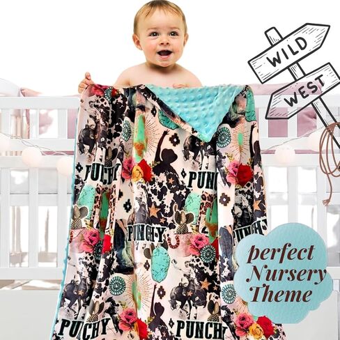 Western Baby Blanket - Cowgirl Cowboy Baby Toddler Bedding - Baby Girl Baby Boy Throw Blanket - Soft Minky Receiving Blankets - Double Layers 40 X 30 Inches (Ivory Yeehaw) in Kuwait