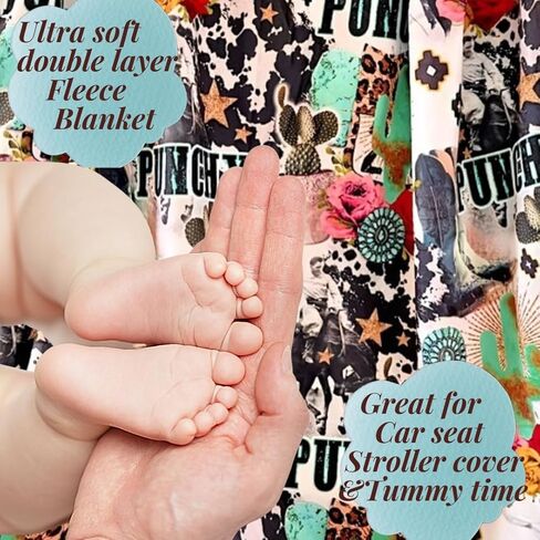 Western Baby Blanket - Cowgirl Cowboy Baby Toddler Bedding - Baby Girl Baby Boy Throw Blanket - Soft Minky Receiving Blankets - Double Layers 40 X 30 Inches (Ivory Yeehaw) in Kuwait