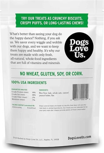 Dogs Love Us Kale Dog Treats, Crunchy Pet Snacks, Wheat Soy and Gluten-Free, Peanutty Peanut Butter Recipe, 6 oz. Bag (DLK-00014) in Saudi Arabia