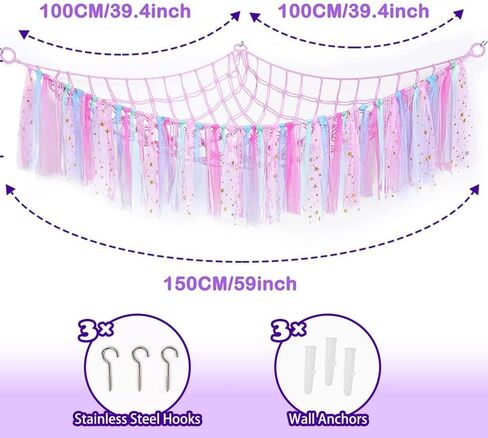 أرجوحة لعبة الحيوانات المحشوة من LIOUCBD Boho مع شرابات ملونة، شبكة حيوانات محشوة معلقة أو زاوية أرجوحة، حامل منظم لتخزين الألعاب المحشوة لغرفة نوم الأطفال (وردي) in Kuwait