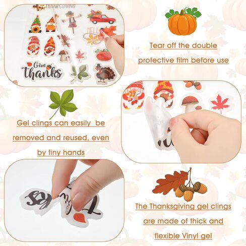 21 Pcs Thanksgiving Day Window Clings Autumn Window Gel Clings Fall Window Stickers for Toddler Turkey Pumpkin Gnome Maple Fall Window Decor Thanksgiving Decals for Windows Thanksgiving Window Decals in Saudi Arabia