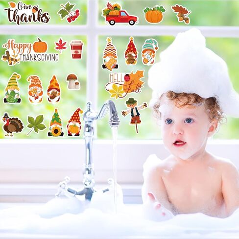 21 Pcs Thanksgiving Day Window Clings Autumn Window Gel Clings Fall Window Stickers for Toddler Turkey Pumpkin Gnome Maple Fall Window Decor Thanksgiving Decals for Windows Thanksgiving Window Decals in Saudi Arabia