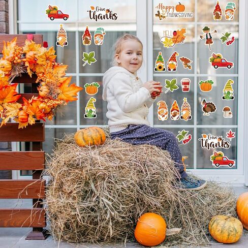 21 Pcs Thanksgiving Day Window Clings Autumn Window Gel Clings Fall Window Stickers for Toddler Turkey Pumpkin Gnome Maple Fall Window Decor Thanksgiving Decals for Windows Thanksgiving Window Decals in Saudi Arabia