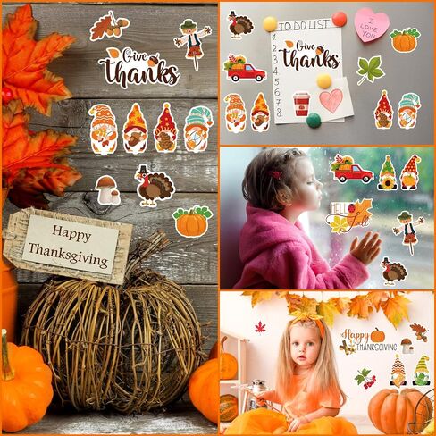 21 Pcs Thanksgiving Day Window Clings Autumn Window Gel Clings Fall Window Stickers for Toddler Turkey Pumpkin Gnome Maple Fall Window Decor Thanksgiving Decals for Windows Thanksgiving Window Decals in Saudi Arabia