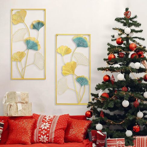 منحوتات جدارية معدنية من ال اس تي سي بي جي ال اي اي مقاس 33.5 انش × 15.75 انش على شكل اوراق الجنكة لديكور المنزل مع اطار للمطبخ وغرفة النوم وغرفة المعيشة وغرفة الدراسة والمنزل والمكتب (مجموعة من in Kuwait