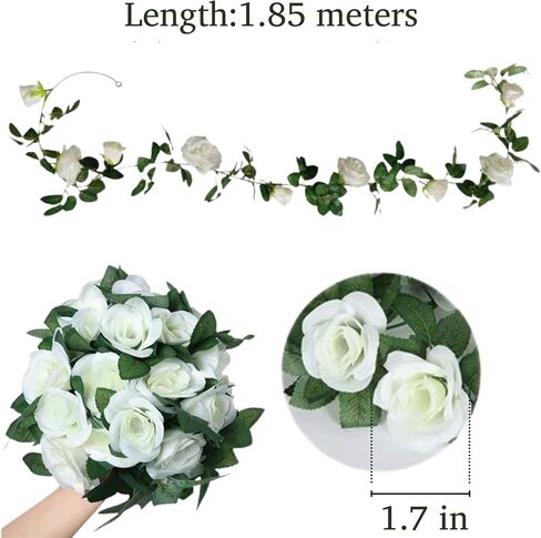 Gobograss Artificial White Rose Vines 2 pcs 12FT with 69 Flower Garland Fake Silk Flowers White Roses Hanging Floral Garland for Home Garden Wedding Birthday Decor in Saudi Arabia
