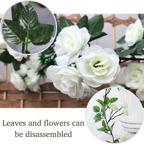 Gobograss Artificial White Rose Vines 2 pcs 12FT with 69 Flower Garland Fake Silk Flowers White Roses Hanging Floral Garland for Home Garden Wedding Birthday Decor in Saudi Arabia