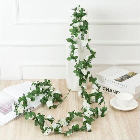 Gobograss Artificial White Rose Vines 2 pcs 12FT with 69 Flower Garland Fake Silk Flowers White Roses Hanging Floral Garland for Home Garden Wedding Birthday Decor in Saudi Arabia