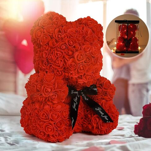 Rose Teddy Bear, Rose Bear Teddy Bear,10" Flower Bears with Lights, Rose Bear Foam Artificial Flower,Lighted Up Rose Teddy Bear Gift for Valentines Day, Mothers Day, (A-Royal Blue) in Saudi Arabia