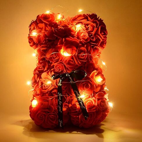 Rose Teddy Bear, Rose Bear Teddy Bear,10" Flower Bears with Lights, Rose Bear Foam Artificial Flower,Lighted Up Rose Teddy Bear Gift for Valentines Day, Mothers Day, (A-Royal Blue) in Saudi Arabia