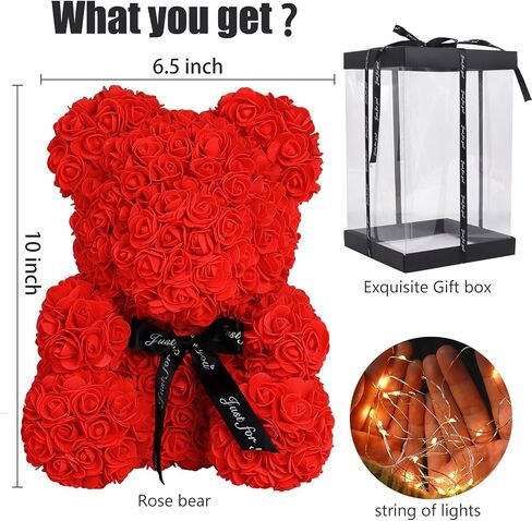 Rose Teddy Bear, Rose Bear Teddy Bear,10" Flower Bears with Lights, Rose Bear Foam Artificial Flower,Lighted Up Rose Teddy Bear Gift for Valentines Day, Mothers Day, (A-Royal Blue) in Saudi Arabia