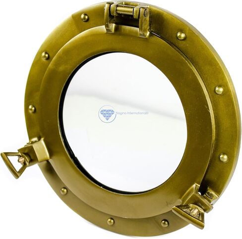 مرآة ونوافذ سفينة بحرية مطلية بمسحوق من النحاس العتيق من ناجينا إنترناشيونال | مرآة ديكور حائط هدايا ومقتنيات 8 بوصة، زجاج شفاف (نافذة) in Kuwait