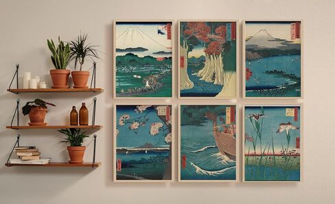 Japanese Wall Art - Set of 6 Blue Woodblock Trendy Home Decor/Famous Bedroom Decor & Living Room Art Blue Themed Wall Decor/Japan Art Style Office Decor, Cool Stuff Gifts for New Home Design (8 x 10) in Saudi Arabia