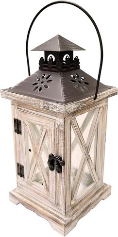 Vintage Wooden Decorative Lantern Candle Holder Rustic Farmhouse Wedding Centerpiece Lantern for Table Mantle Wall Hanging Display Party Home Decor Indoor Outdoor X'mas (Style 1) in Saudi Arabia