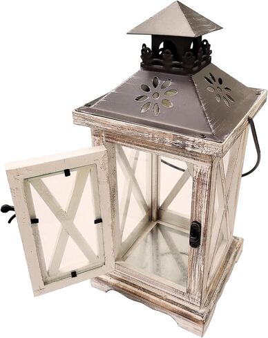 Vintage Wooden Decorative Lantern Candle Holder Rustic Farmhouse Wedding Centerpiece Lantern for Table Mantle Wall Hanging Display Party Home Decor Indoor Outdoor X'mas (Style 1) in Saudi Arabia
