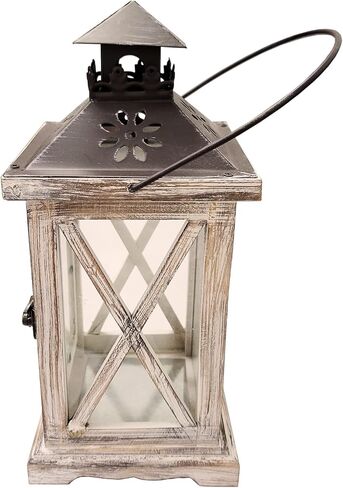 Vintage Wooden Decorative Lantern Candle Holder Rustic Farmhouse Wedding Centerpiece Lantern for Table Mantle Wall Hanging Display Party Home Decor Indoor Outdoor X'mas (Style 1) in Saudi Arabia